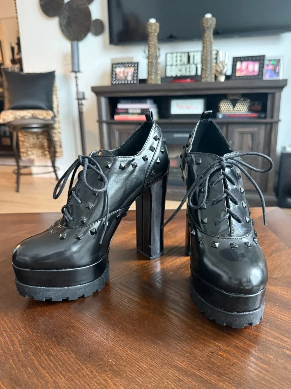 JESSICA SIMPSON | Imina Black Leather Studded Platform Oxford Booties 9M | RARE